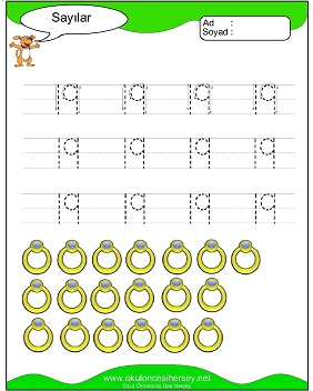 okul öncesi 1 sayısı çizgi çalışması